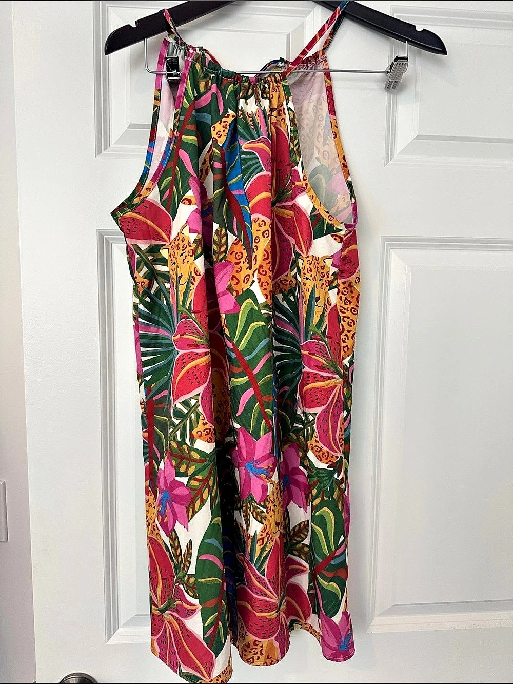 Floral Short Halter Dress in Pink & Green Size Medium